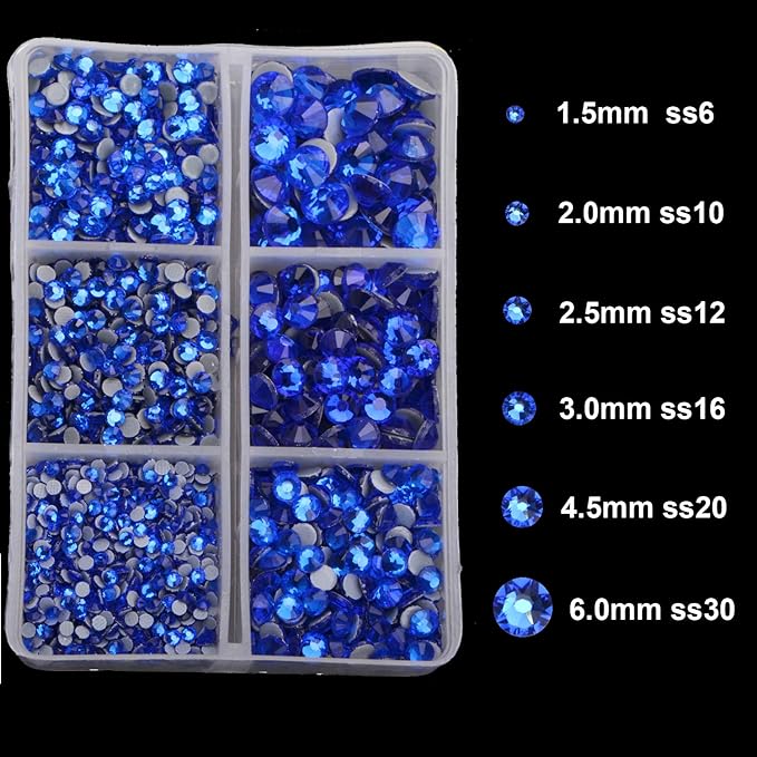 4000Pcs Hot Fix Round Crystals Gems Glass Stones Hotfix Flat Back Rhinestones (Sapphire)