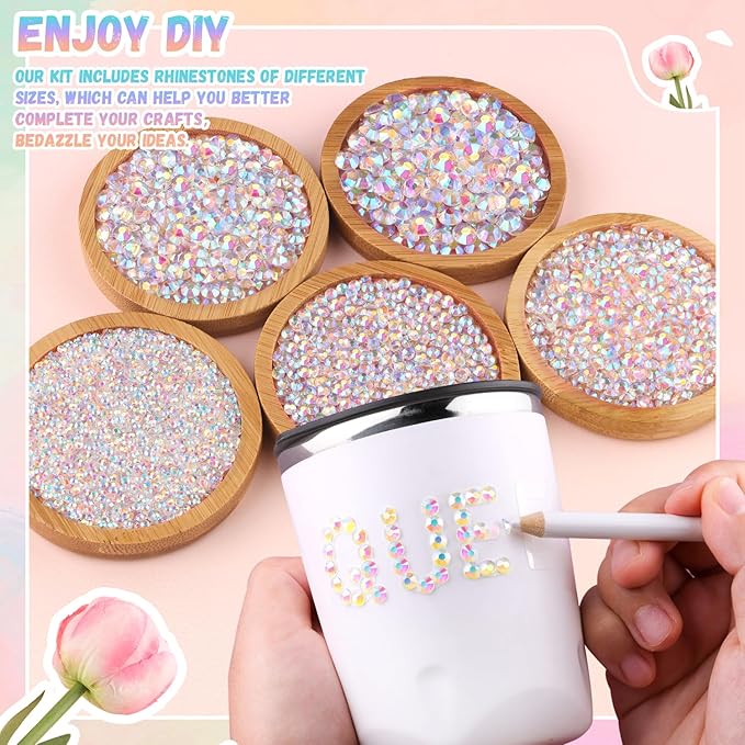 30000Pcs Resin Transparent AB Rhinestones for Bedazzling Crafting with b7000 Jewelry Glue, Bulk Flatback Gems Bedazzler Kit for Crafts Clothes Shoes Fabric Nail Diamond Art, Assorted Size 2/3/4/5/6mm