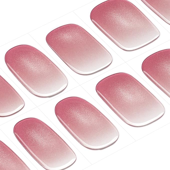 DANNI & TONI Semi Cured Gel Nail Strips Red Ombre Clear (Gloss Crush) Cat Eye Gel Nail Wraps 28 Stickers