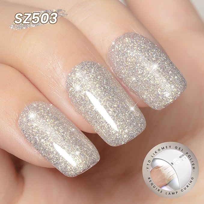 YTD Likomey Colorful Light Gold Reflective Glitter Gel Nail Polish,15ml Holographic Flash Diamond Shimmer Gel,Sparkly Shiny Fall Winter Salon Home Manicure UV Varnish,SZ503