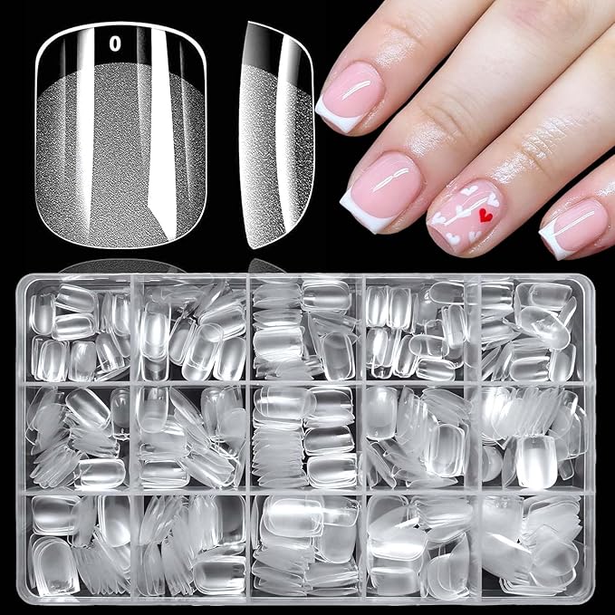LoveOurHome 360pc Extra Short Square Nail Tips Clear Fake Nails XS Square Gel Nail Tips Full Cover Acrylic Nails Clear Press on Nails Short False Nail 15 Sizes Fingernails for Gel Nail Extension