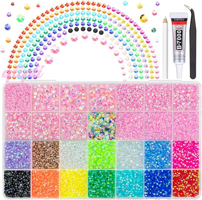 Light Pink AB Resin Rhinestones w B7000 Glue for Crafting Bedazzling 2mm-6mm Flatback Colorful Jelly Stones Diamonds Gems Bedazzler Kit for Nails Face Eyes Makeup Tumblers Bottles Crafts Shoes