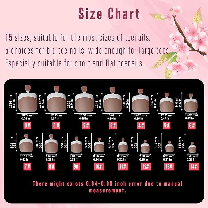 NOVO OVO Toe Nail French Tip Press on Combo, Mixed 9 Color Soft Gel Acrylic Fake toenail Extension kit, Medium Pre-applied Tip Primer & Base Coat, Full Cover Matte False Nils DIY x 15 Sizes 270 Pcs