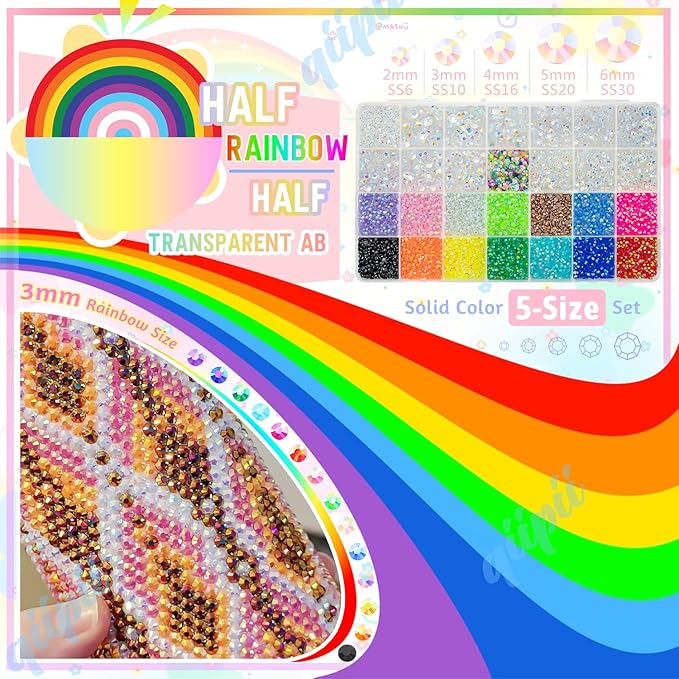 Transparent AB Resin Rhinestones w B7000 Glue for Crafting Bedazzling 2mm-6mm Flatback Colorful Jelly Stones Diamonds Gems Bedazzler Kit for Nails Face Eyes Makeup Tumblers Bottles Shoes Crafts