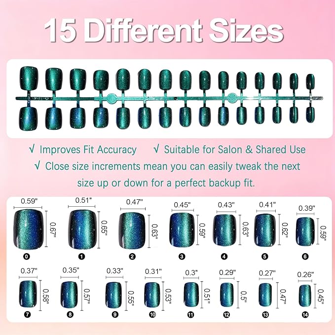 Allstarry Cat Eye Press on Nails, 15 Full Sizes Range Cat Eye Nails Press Ons 4 Changing Colors Cateye Presson Nail for Women 120pcs Chameleon Glossy Short Square Fake Nail Tips Stick DIY Salon
