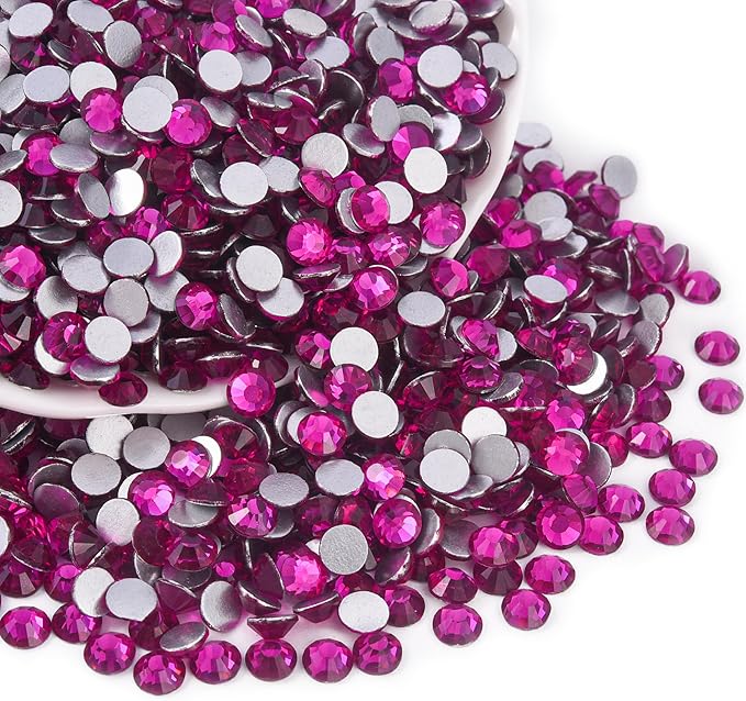 Blinginbox Glass Flatback Rhinestones Crystal Round Gems Fuchsia,SS4/1440pcs,1.4-1.6mm