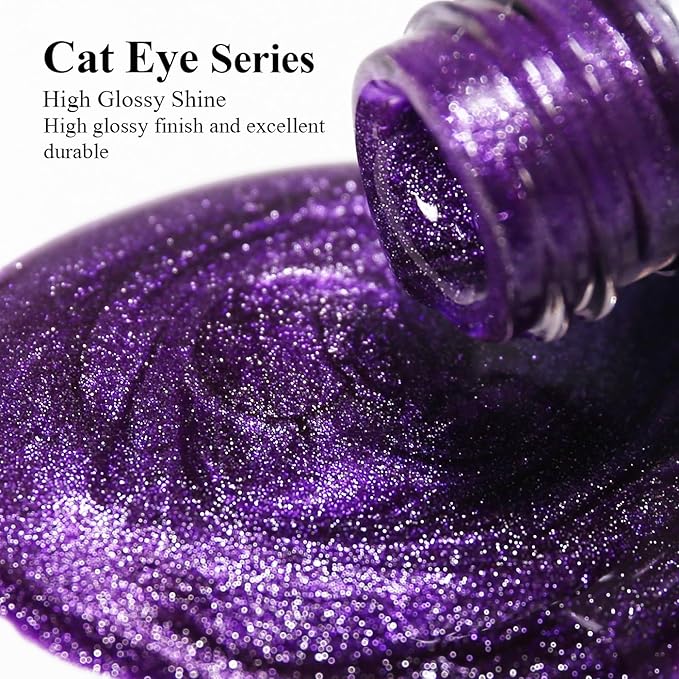 Imtiti Cat Eye Gel Nail Polish, 15ML Purple Holographic Glitter, Magnet UV LED Magnetic Gel Nail Polish Crystal Galaxy Sparkly Home DIY Manicure Nail Salon Kit