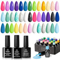 Beetles Summer Gel Nail Polish Set, 20 Colors Pastel Neon Pink Yellow Green Blue White Glitter Gel Nail Polish Kit Base Coat Matte Glossy Top Coat Soak off Uv Gift for Women