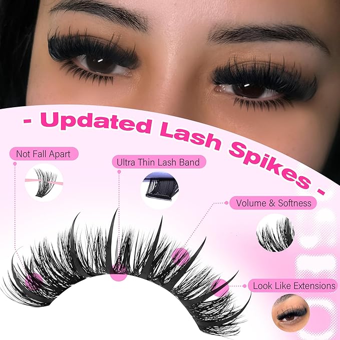wiwoseo Spikes Lash Clusters with Bottom Lash Clusters Mega Volume Individual Lashes Cluster Eyelash Extensions Wispy Eyelash Clusters Lash Spikes Manga Cluster Lashes with Spikes (120D, 5-21MM)