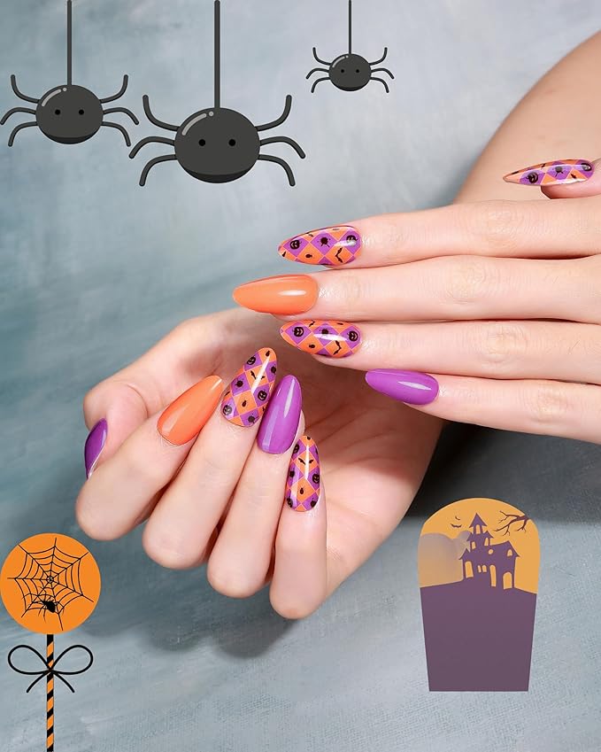 20pcs Halloween Semi Cured Gel Nail Strips - Salon Quality DIY Wraps,UV Needed