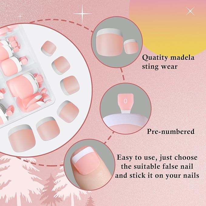 300pc French Tips Press on Toenails Women Fake Toes Nail Tips, Nude Glue on Toe Nails Press ons Fake Toenail Soft Gel False Toe Nail Feet Artificial Toe Fake Nail Tip for Acrylic Toenail Extension