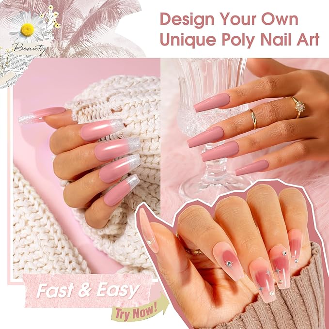 ROSALIND Rose Pink Poly Nail Gel, 2.7 oz Poly Extension Gel for Nail Art Decoration, Builder Rose Pink Gel Nail Thickening Extension Easy to DIY Use Need UV Lamp