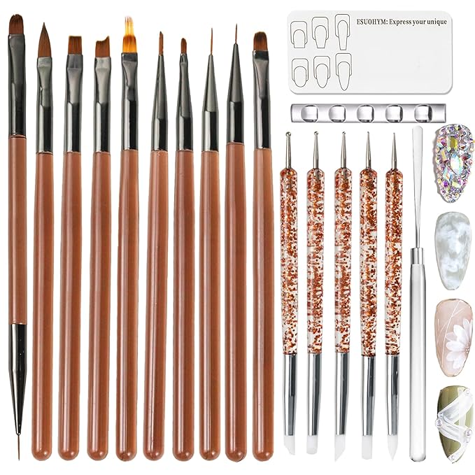 18 PCS Nail Art Brushes Set with Nail Sculpting Pen Dotting Tools For Painting Nails,Acrylic Nail Brushes for Nail Extensions,Liner Brushes for French Nails,Nail art tools for Diy Design
