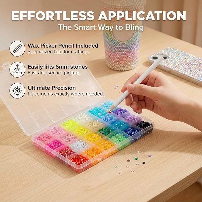 2000Pcs 6mm Rhinestones for Bedazzling, Bedazzler Kit with Rhinestones and Tools, Flatback Resin Jelly AB Colorful Rainbow Crystals Gems Set with Glue for Nail Art Crafting Clothes Crafts