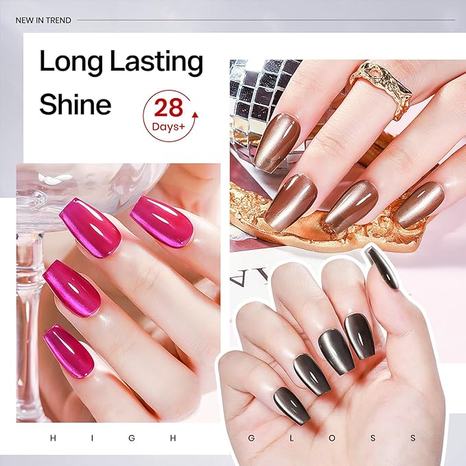 MIZHSE Cat Eye Gel Nail Polish 20 Colors, Ceramic Magnetic Gel Polish Set with Magnet Stick, Trendy Colors Cateye Effect Soak Off Nail Art Salon Home DIY Gift for Women