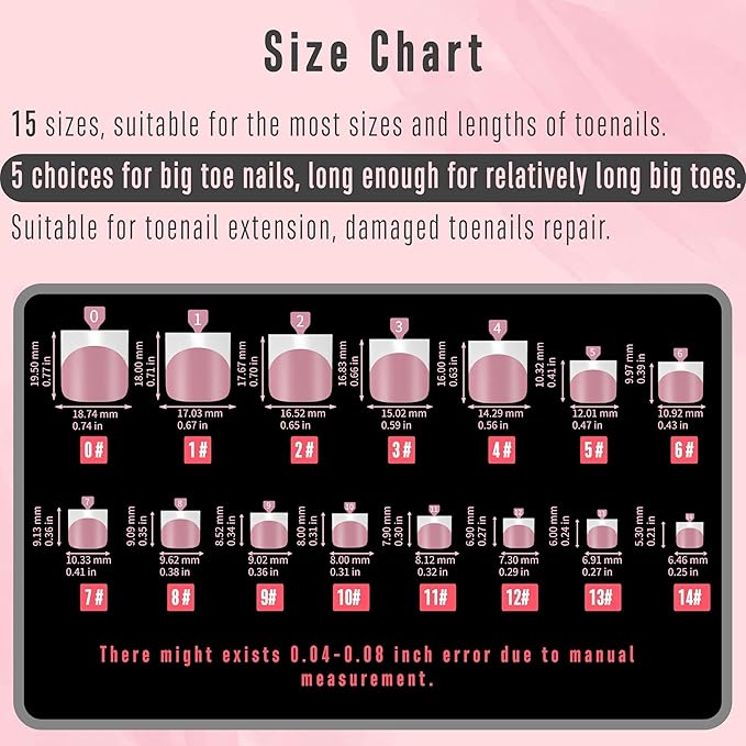 NOVO OVO French Tip Toe Nail Tips Press on, Sharp Square Pre-Designed Soft Gel False Toenail Extension, BERRY PINK Pre-applied Tip Primer & Base Coat, Full Cover Acrylic for DIY x 15 Sizes 240 pcs