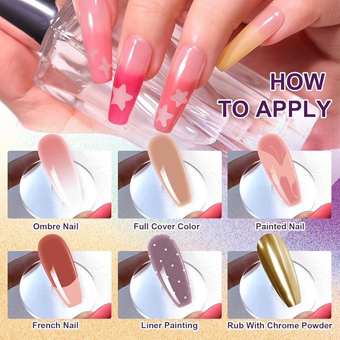 Gradient Painting Gel Set, 9 Colors Ombre Gel Nail Polish with 6 Aurora Multi-Purpose Brushes for Ombre Nails Aura Nails French Manicure Soak Off UV L Monet’s Garden