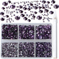 Bymitel 5000 Pieces 6 Mixed Sizes Glue Fix on Glass Rhinestones Round Crystal Gems Flatback for DIY Jewelry Making with one Picking Pen(6-Sizes 5000PCS, Tazanite)