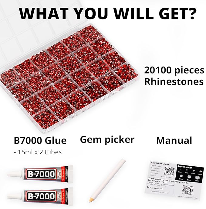 20100Pcs Red Resin Rhinestones 2,3,4,5,6mm Flatback for Bedazzling Crafting Crafts Clothing Clothes Fabric Shoes Nail Art, Flat Back Gems Diamonds Bedazzle Kit Bulk Jewels Crystals Gemstones