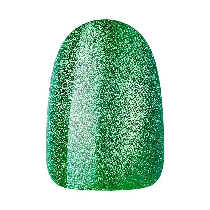 WICKED X KISS Press On Nails, ‘You’re Green?!’, Green, Short Oval, Waterproof, Chip Proof, Smudge Proof, 28 Fake Nails, Pink Gel Nail Glue (2g), Mini Nail File, & Manicure Stick