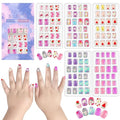 SIUSIO 120 Pcs 5 Pack Children Acrylic Fake Nails Press on Pre-glue Full Cover Glitter Gradient Color Rainbow Short Kids Stick On False Nail Art Kits Set for Kids Little Girls - Cutie Unicorn Theme