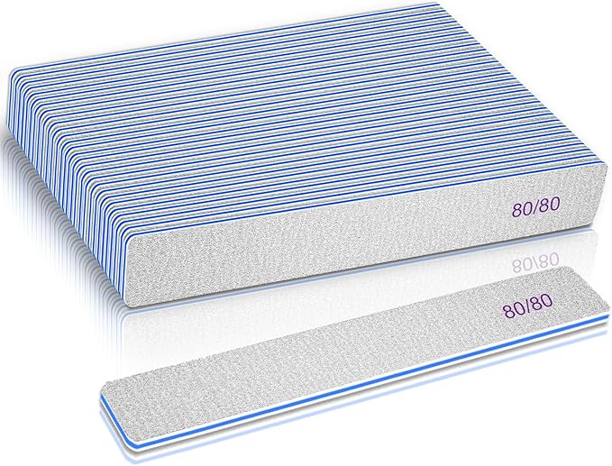 BLESWIN Nail Files 80/80, 25Count 80 Grit Acrylic Nail Files for Artificial Nails, Reusable Double Sided Buffering Files Emery Board for Nails Jumbo Zebra Nail File