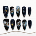 Sun&Beam Nails Handmade Press-on Medium Long Almond Black Pink Ombre Hand-Painted Elegant Design Fashion False Nail Tips 10 Pcs Set (#274 M)