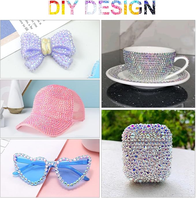 19200Pcs Pink Rhinestones for Bedazzling, 3mm -6mm Flatback Rhinestones for Diamond Art, Bedazzling Kit with 3Pcs 15ml B7000 Jewelry Glue for Nail Art Crafting Book Makeup