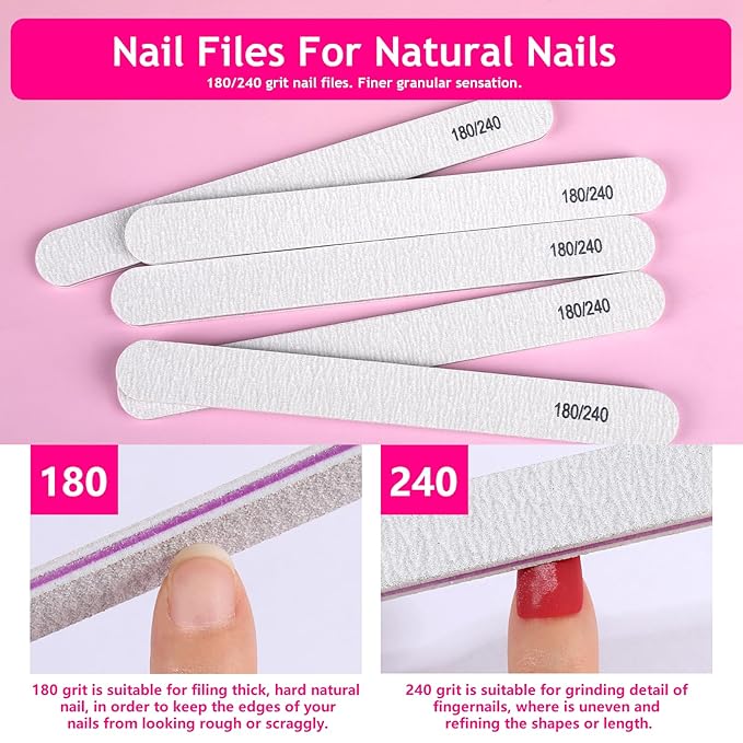 FANDAMEI Manicure Kit For Women, Nail Care Kit With Glass Nail File, 5pcs 180/240 Grit Nail Files For Natural Nails, Cuticle Oil, Cuticle Trimmer, Cuticle Pusher, Manicure Set, Nail Kit, Nail Prep Kit