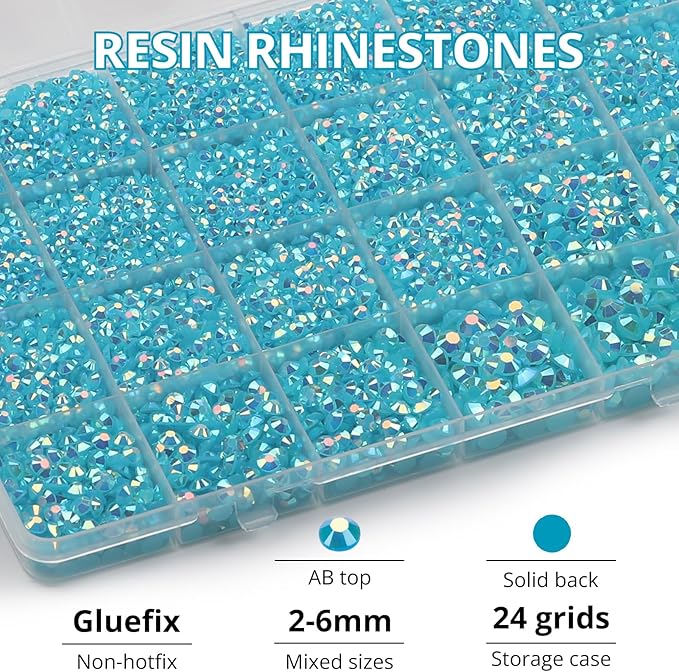 31000Pcs Teal Resin Rhinestones for Bedazzling, 2-6mm Mixed Sizes Turquoise Rhinestones, Bedazzled Flatback Blue Zircon Stones Gemstones Gems Crystal Jewels Diamonds for Crafting Clothes Crafts