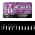 Soft Gel Curved Nail Tips, Full Cover Clear Gelly False Nail, Half Matte Acrylic Fake Nail, Press on Nail Tips Set for Extension, Home DIY Salon Manicure Nail art (Short Ballet 3, 550PCS)