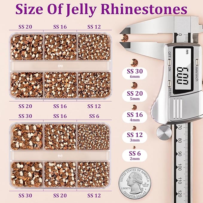 Resin Jelly Rhinestones for Crafting with B7000 Jewelry Glue, 2 Boxes Champagne Flatback Crystals with 2Pcs 10ml Glue, Bedazzling Non Hotfix Gems for DIY Tumblers Clothing Shoes Manicure