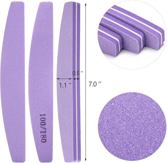 20 Pack Nail Buffer 100/180 Grit Washable Double Sided Nail Sanding Block File for Acrylic Natural Gel Nails, Purple