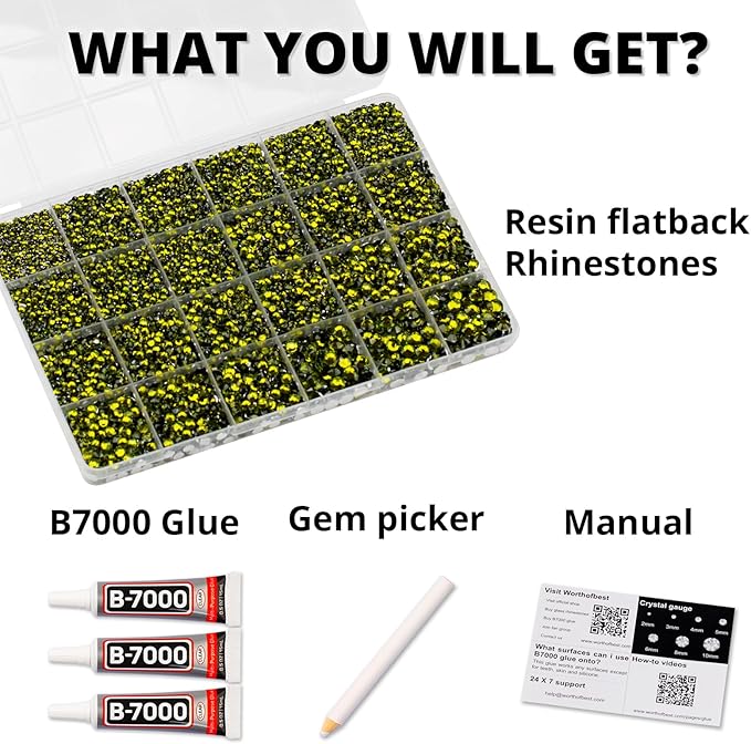 33000Pcs Oliver Green Rhinestones for Bedazzling, Bedazzler Kit with Flatback Craft Rhinestones Bulk and B7000 Glue, 2,3,4,5,6mm Resin Flat Back Crystals for Craftings, Crafts, Clothes, Shoes, Nails