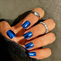 Chrome Press on Nails Short Square, Metallic Royal Blue Fake Nails with a Sparkle Mirror Finish, Glitter Glue on Nails for Women Birthday Party, Thick Quality Soft Gel Nail Press ons 30 Pcs