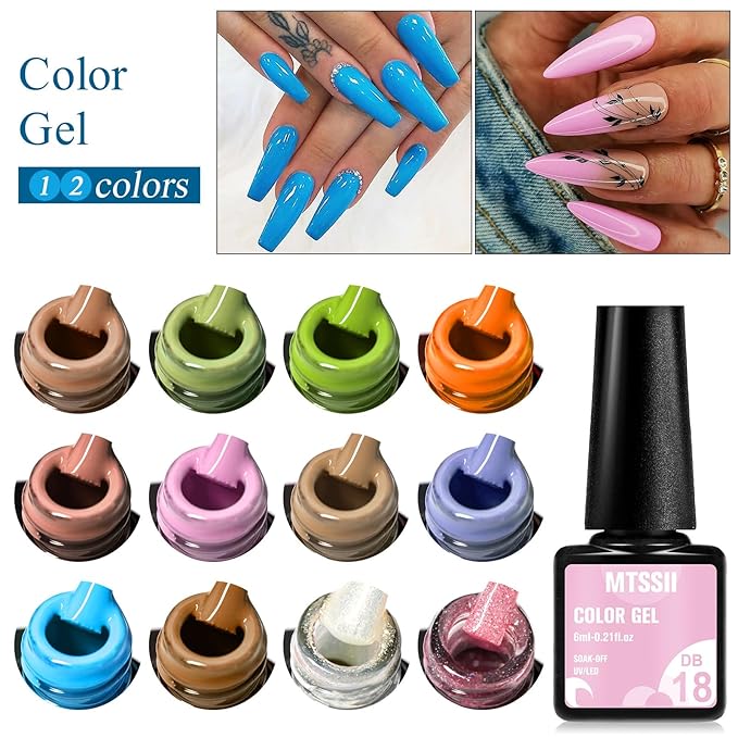 MTSSII Gel Nail Polish Set, 12PCS Pastel Green Pink Gel Nail Polish Kit, Soak Off UV/LED Nail Polish Nail Art Design Salon Home Gifts for Women