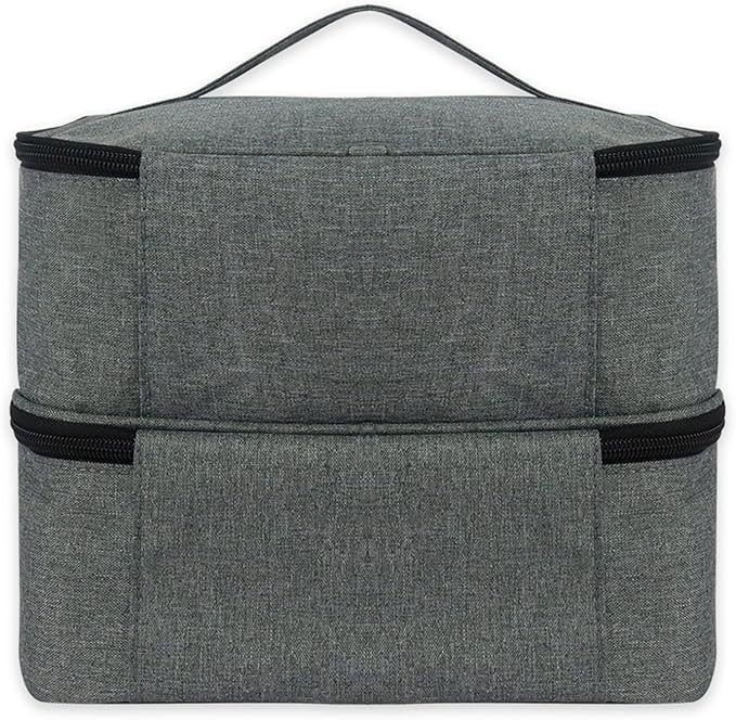 Meichoon Carrying Case Organizer 2 Layers Storage Holder Case with Adjustable Bottle Compartment 30 Bottles of Gel lamp and Manicure Tools Large Makeup Bag Travel with Removable Divider Gray