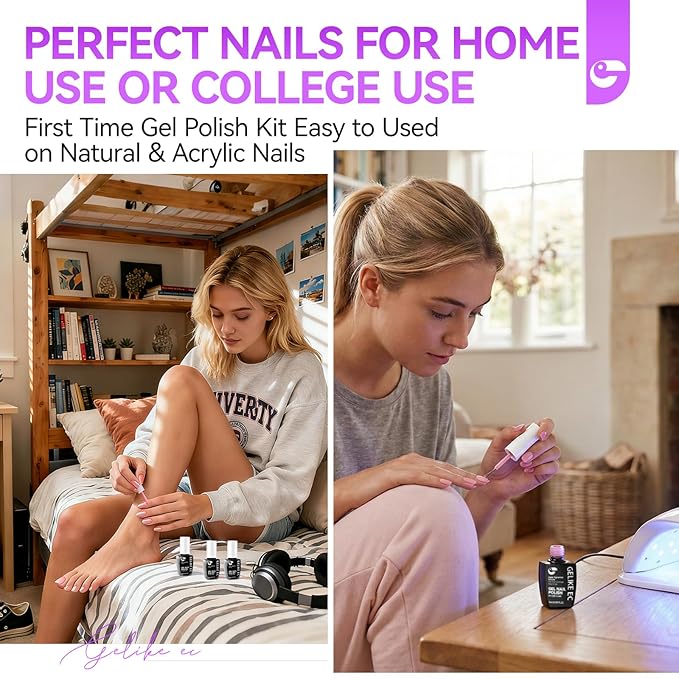 gelike ec Jelly Color Gel Polish: Nail Starter Kit with 10 Gel Colors & Base Gel Top Coat - need UV LED Lamp Cure Smooth Easy Used on Natural & Acrylic Nails at Home for Beginner and Teens