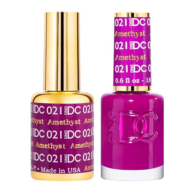DND DC Gel Polish Set, Purple Collection, UV/LED Gel Polish and Air Dry Nail Lacquer, Matching Chip-Free Polish Duo, 021 Amethyst, 0.5 Fl Oz