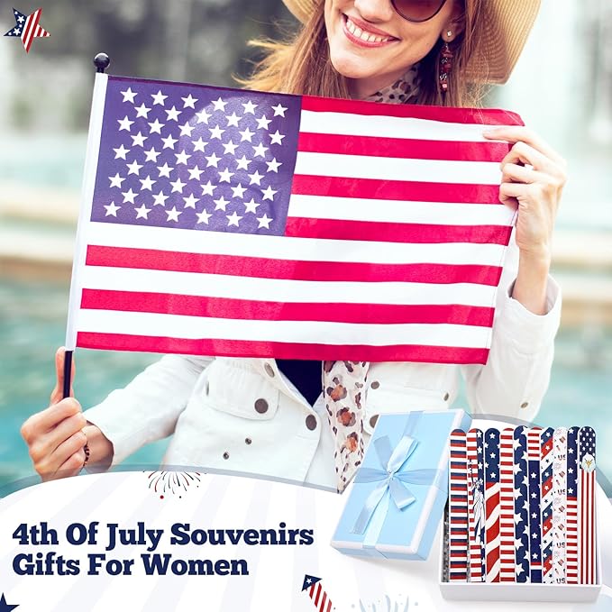 60 Pack Memorial Day Nail Files 4th of July Independence Day Gifts for Women Patriotic American Flag Pattern Emery Boards, Double Sided 180 Grit Professional Fingernails Tool