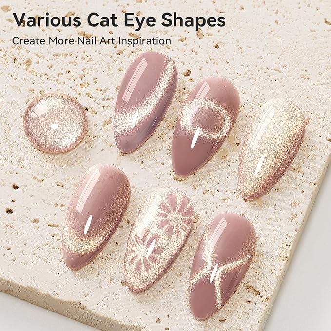 Cat Eye Nail Polish, Magnetic Gel Polish Dusty Pink Glitter Holographic Nail Polish With Magnet Shimmer Cateye Effect, UV Velvet Gel Nail Art Manicure Salon DIY Home, 12ML