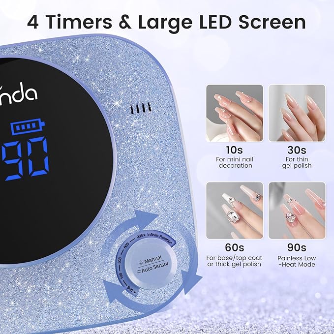 Lavinda 54W UV LED Nail Lamp, Professional UV Light for Gel Nails Rechargeable Cordless Nail Dryer with 4 Timer Settings & Auto Sensor, Fast Curing Gel Light for Home and Salon Use
