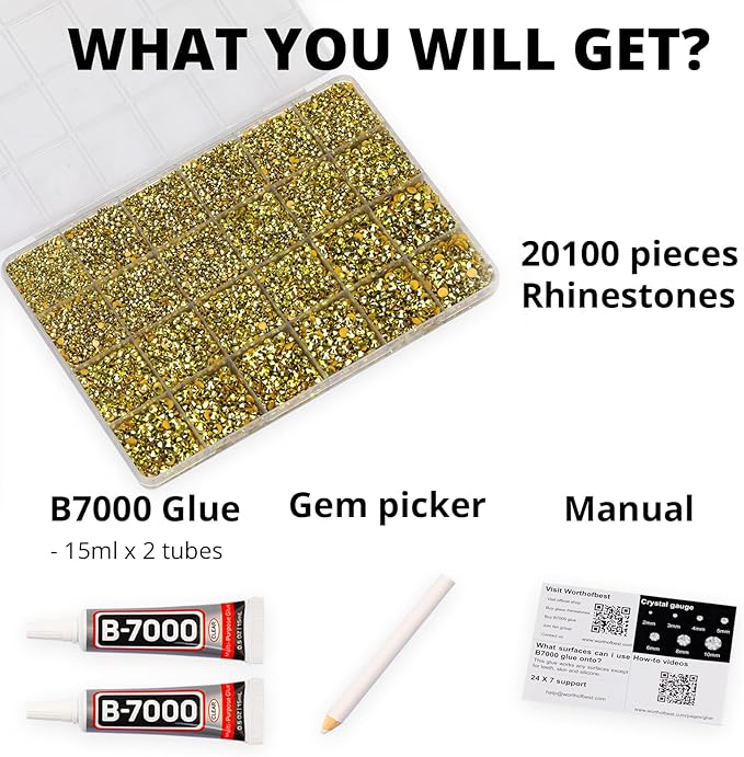 20100Pcs Metallic Gold Resin Rhinestones 2,3,4,5,6mm Flatback for Bedazzling Crafting Crafts Clothing Clothes Fabric Shoes Nail Art, Flat Back Gems Diamonds Bedazzled Bulk Jewels Crystals Gemstones