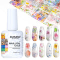 BURANO Nail Art Nail Foil Glue Gel, o.5 oz with 10PCS Foil Stickers Set Nail Foil Glue for Nails Foil Transfer Gel, Nail Design DIY UV LED Lamp Required (Flower 33)