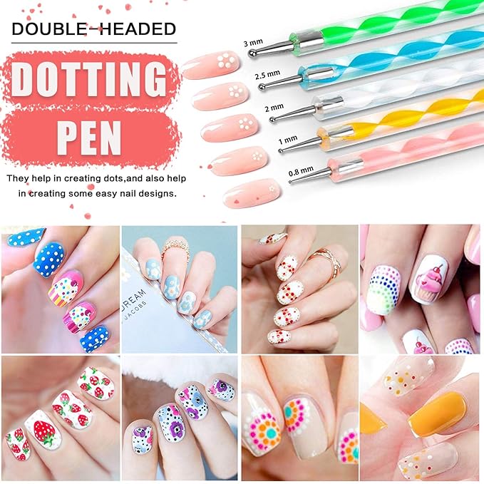 Nail Art Design Tools - 3D Decorations Kit with Brushes, Dotting Tools, Holographic Stickers, Nail Foil Tape, Rhinestones and Pick-Up Tweezers
