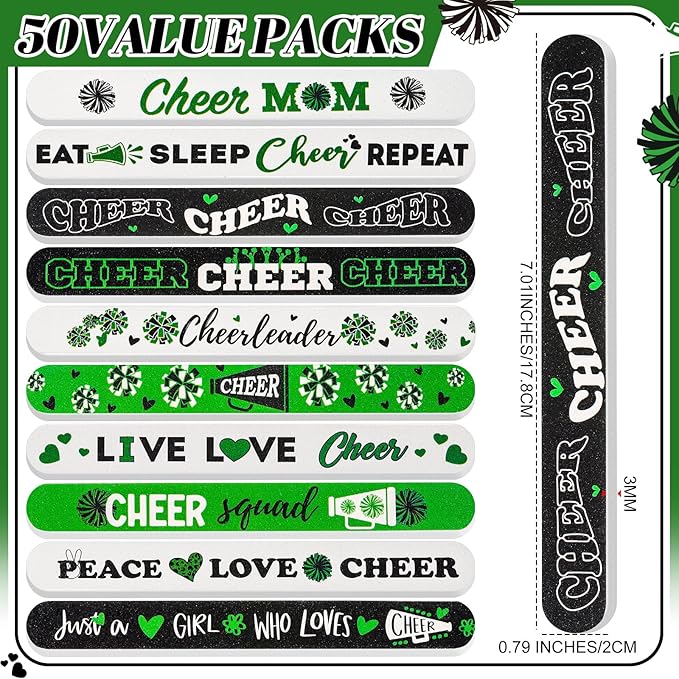 50 Pack Cheerleader Gifts Bulk for Team Cheer Mini Nail Files for Women Cheerleader Emery Boards Funny Cheer Party Favors Small Spa Gifts for Women Teammates Salon Manicure Tools
