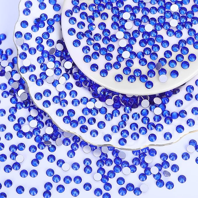 2000PCS Royal Blue Rhinestones Bulk, Flat Back Crystal Glass Stone Round Gems,SS30, 6.4-6.6mm