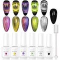 Makartt 9D Magnetic Cat Eye Gel Nail Polish Set, 6 Colors (Yellow, Purple, Silver, Rose Red, Green, Black Hole Effect) with Magnet Stick, 8ml – Soak Off DIY Manicure & Nail Art Supplies