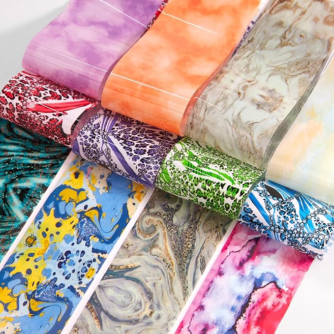 DANNEASY 300 Sheets Holographic Nail Foils Film, Iridescent Nail Art Transfer Foil Stickers Marble Leopard Print Foil Paper Sheets Starry Sky Star Design Sticker for Nails Decoration Supplies