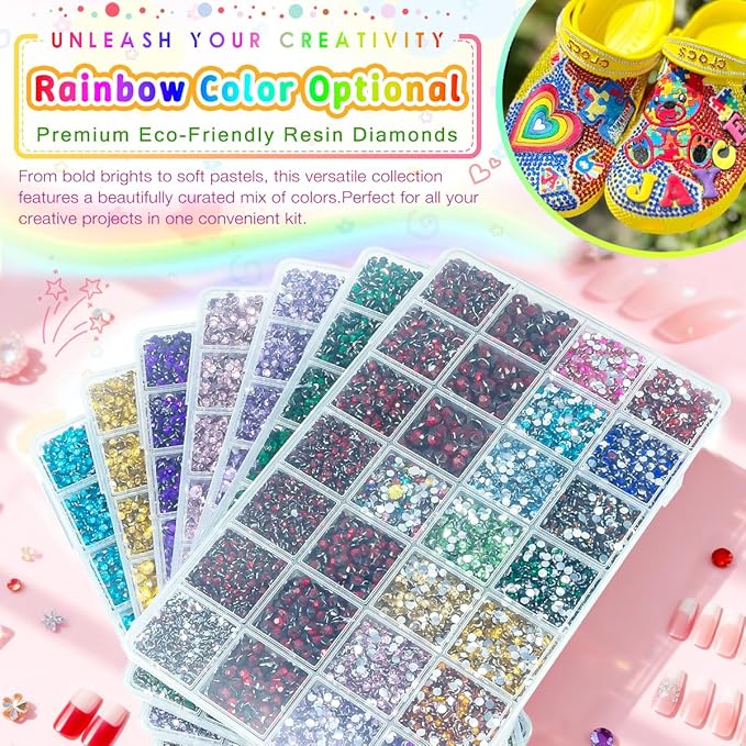 28 Grids Amethyst Purple 2mm-6mm Resin Rhinestones w B7000 Glue for Bedazzling Crafting Colorful Flatback Stones Diamonds Crystals Gems Bedazzler Kit for Nails Face Eyes Makeup Tumblers Crafts